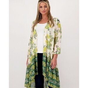 All Worthy Hunter McGrady Women's Top Floral Printed Duster Ivory Size XL